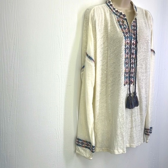 Sundance - 100 Percent Linen White Colorful Embroidered Long Sleeve Tunic SZ M - Picture 4 of 12